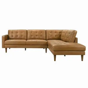 Lugano L-Shaped Genuine Tan Leather Right-Facing Sectional Sofa