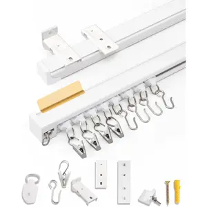 Ceiling Curtain Track Set, Ceiling or Wall Mount 6ft - 9ft,  Heavy-Duty Curtain Rails, Room Divider Curtain Track for Bedroom, With Silent Slide, Clips and Hooks,White