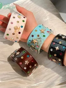 Fashionable Gradient Resin Bracelet Set for Women, Bold Resin Beaded Bracelets, Unique Acrylic Bangles, Perfect for Holidays and Daily Wear
