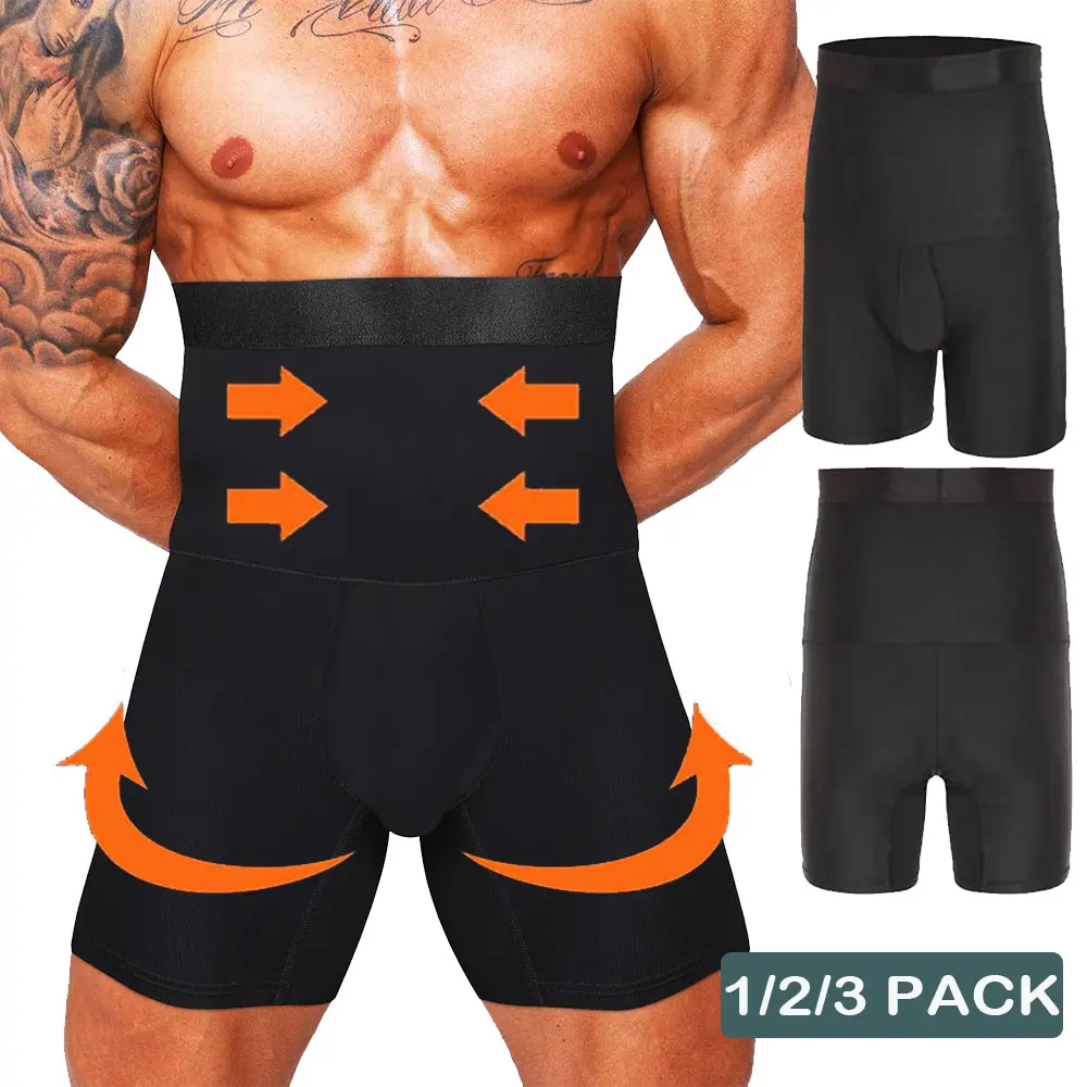 1/2/3 PACK Men Tummy Control Shorts Compression High Waist Trainer Belly Tummy Control Shapewear Boxer Underwear Menswear Fitness Socks