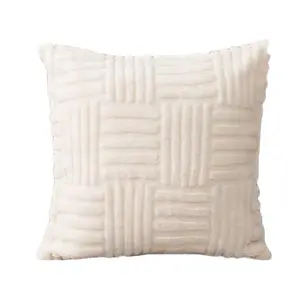 RUTILANTIA, a 2-piece set of solid-color square striped decorative pillowcases,18* 18-inch soft plush pillowcases, suitable for autumn home decoration in farmhouses, modern and simple living room sofa pillows, model room decorative headboard cushions