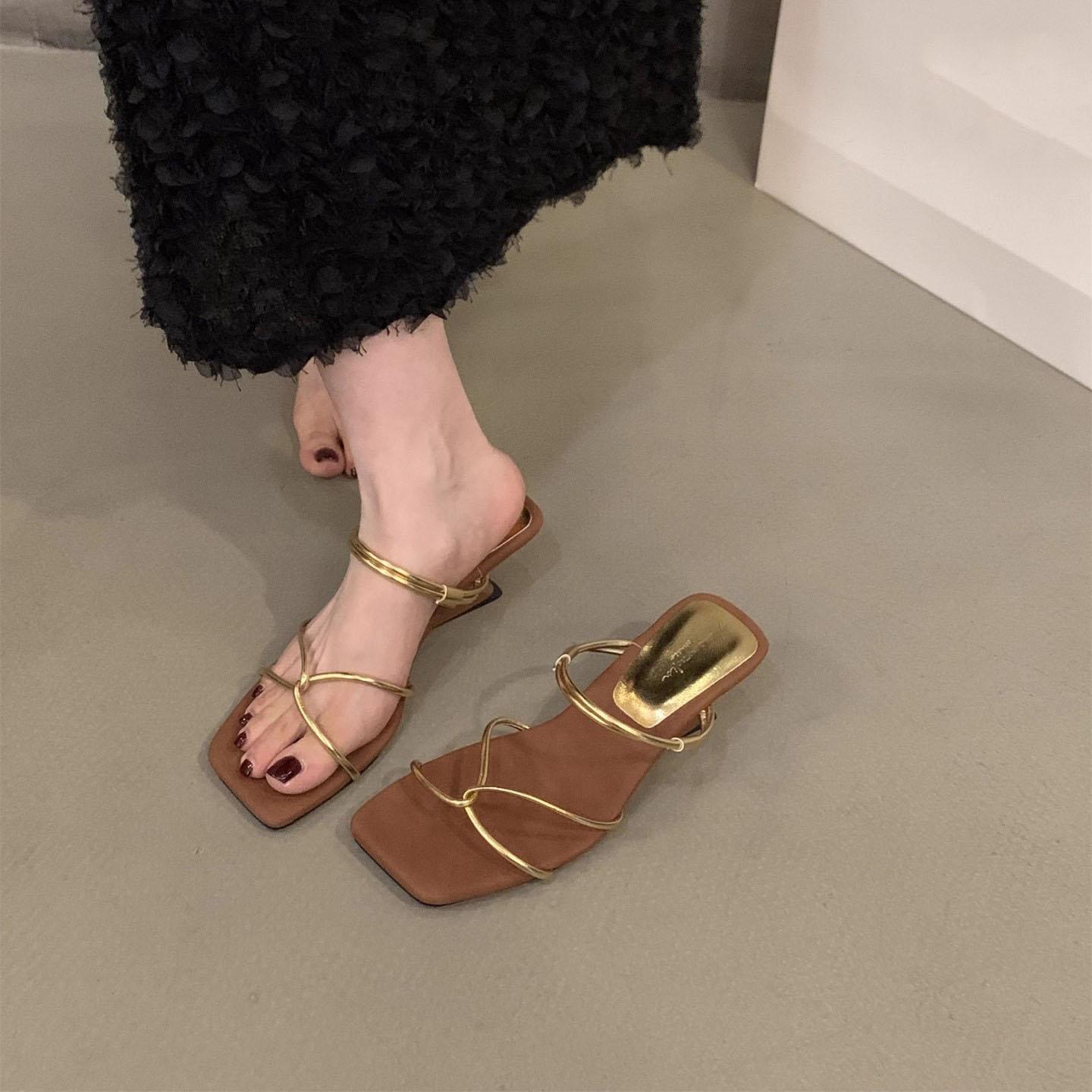 Women's Square-Toe Thin-Strap French Wedge Sandals, 2-Way Wear Summer Wedges Women's Square-Toe Thin-Strap French Wedge Sandals, 2-Way Wear Summer Wedges