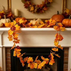 2 Meter Fruit Maple Leaf Vine, Thanksgiving Halloween Fall Decoration, Fireplace Table Porch Setup, Realistic Hanging Vines