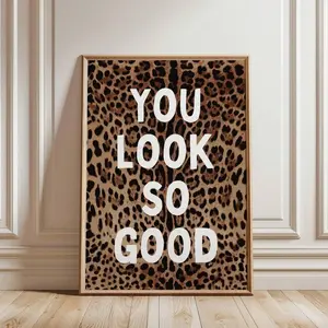 1pc Frameless "You Look Amazing" Leopard Print, Preppy Cheetah Wall Art, Y2K Retro Aesthetic Poster, Girly Bedroom Decor For Dorm Room |   Room Decor Prints For Wall, Vintage Decor, Dorm Essentials