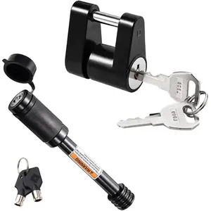 Hitch Lock Set, Dia 5/8 Inch Trailer Hitch Lock Hitch Receiver Pin Lock for Class III IV 2" and 2-1/2" Receiver, Dia 1/4 Inch Hitch Coupler Lock with 3/4 Inch Span Fits Latch-Type Couplers