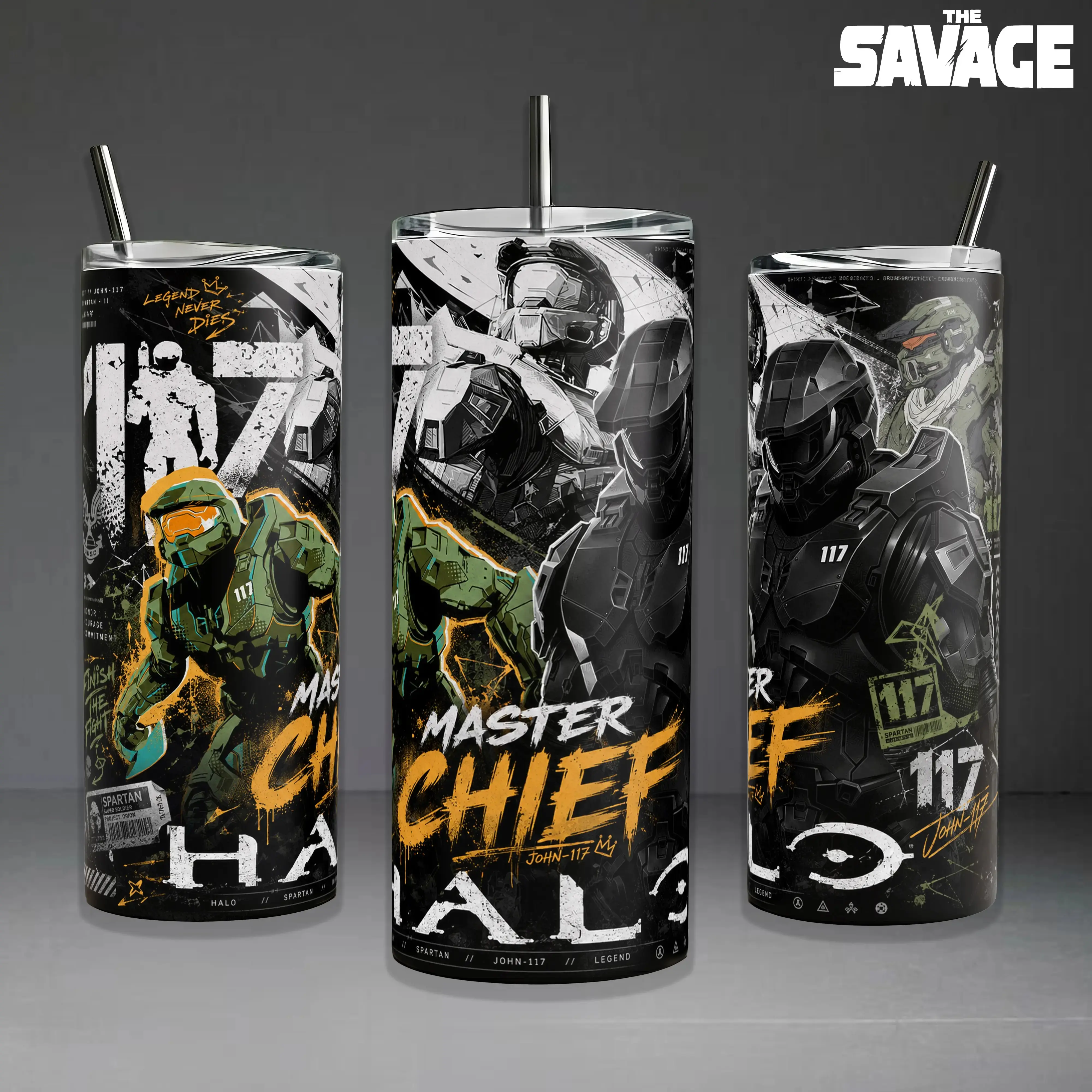 Halo Master Chief Insulated Travel Tumbler (20oz/40oz) - Reusable Printed Sci-Fi Gaming Art Cup with Handle, Straw, Lid, Coffee Compatible, Spartan John-117 Xbox Fan Merchandise, Gamer Gift