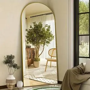 Idle Way 59x16 Arched Full-length Mirror, Vertical or Tilted Full-length Mirror, Aluminum Alloy Thin Frame, Suitable for Mother and Room, Golden or Black