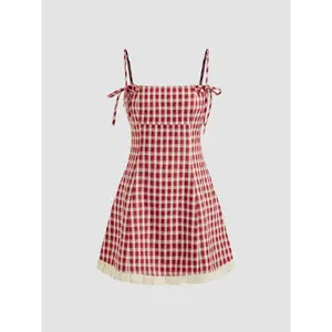 Cider [size 0-10] Square Neck Gingham Knotted Mini Dress