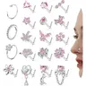 Women's 19-Pcs 20G (0.8mm) L-Shaped Hypoallergenic Nickel-Free Stainless Steel Nose Ring Jewelry Set - Cubic Zirconia Butterfly, Heart, Flower Designs, Non-Tarnish, 7mm, Ideal for Birthday Gifts,sohochic