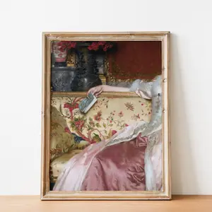 Victorian Woman Reading Altered Antique Portrait Art | Whimsical Vintage Art | Antique Bridgerton Woman Painting | UNFRAMED