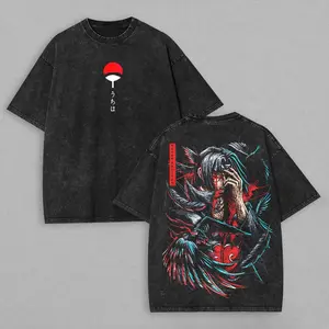 T Shirt  Crow Vintage Acid Wash Streetwear Oversized Retro Anime Graphic Men Tees Cotton Top Clothing fathersdaygift