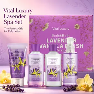 Mother's Day Gift-Vital Luxury Lavender vanilla Bath &Body mini gift set- 3oz Shower Gel, 3oz Body Lotion, 3oz Body Mist ,2.5oz Body Cream|long lasting scent ,on-the-go fragrance & cleansing kit | | Ideal Gift for Mom, Wife, Sister & Girlfriend