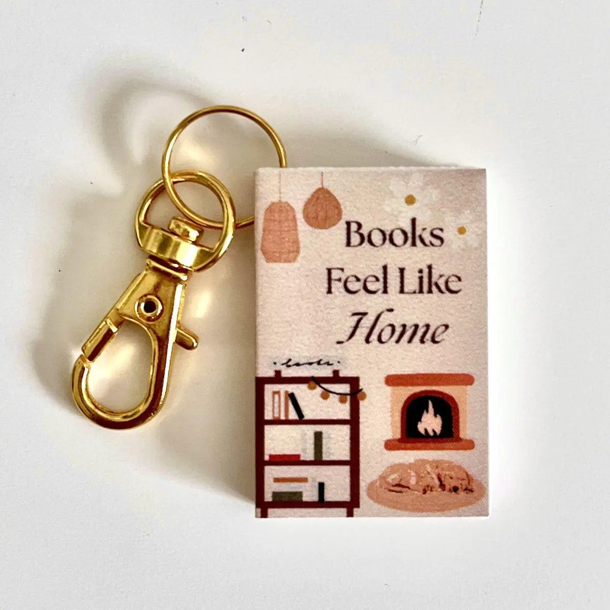Books Feel Like Home Mini Book Keychain - 1 Inch Wide x 1.5 Inch Tall - Cozy Reading Accessory for Readers - Compact & Portable