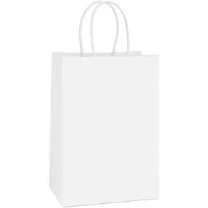 Bags 100 count 5.25x3x8 Small  Paper  Bags with Handles Bulk, White Paper Sacks for Wedding Birthday Party favor, Retail, Merchandise, Small Grocery