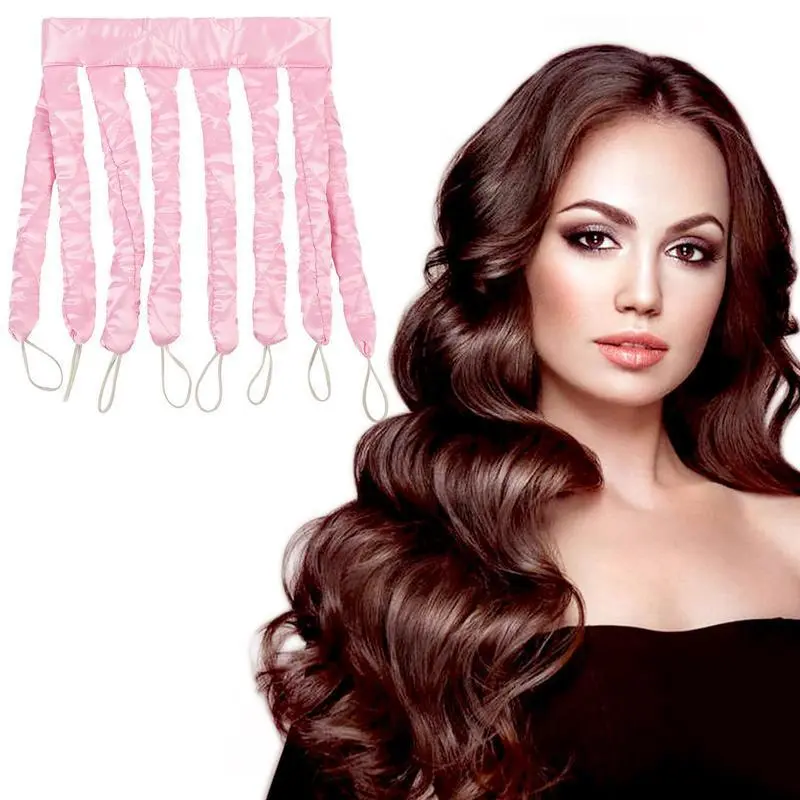 Pink Heatless Curling Rod Headband - 2025 New Upgrade 8-Claw Design Haircare Tool, Removable Adjustable Unisex Adults' Hair Rods for Heatless Curls Overnight Styling, Soft Shiny Bouncy Results