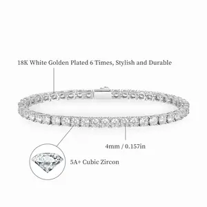 Gemsme 3/4/5mm Tennis Bracelet, 18k White Gold Plated 3MM/4MM/5MM Iced Out Round Cubic Zirconia Tennis Bracelet for Women Men 6.5/7/7.5 Inches BC-26373