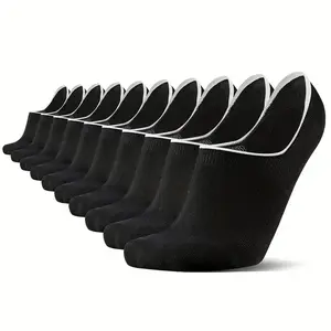 10 Pair Men'S Summer No-Show Socks, Lightweight & Breathable Cotton Blend - Moisture-Wicking, Stay-Up Fit With Non-Slip Grip Solid Color Minimalist No Show Socks