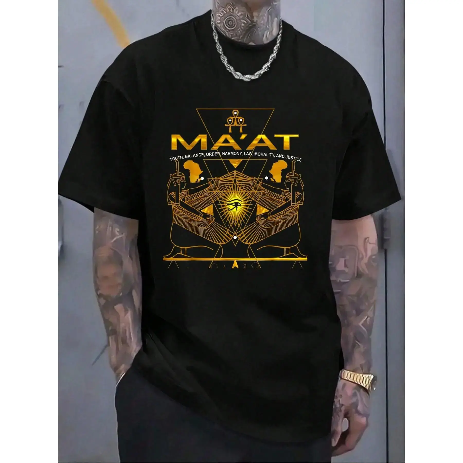 old,100% Cotton AKD- MA'AT MAAT Sacred Geometry Science Egyptian T-Shirt Women's Men's Graphic Tee Crew Neck summer vacation Tops,Regular