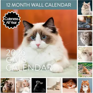 2026  Wall Calendar | Large 12" x 24" Cute Calendar with Different Cats Every Month, Fun Calendar for the  & Kitten Lover,   Wall Calendar for Women & Men