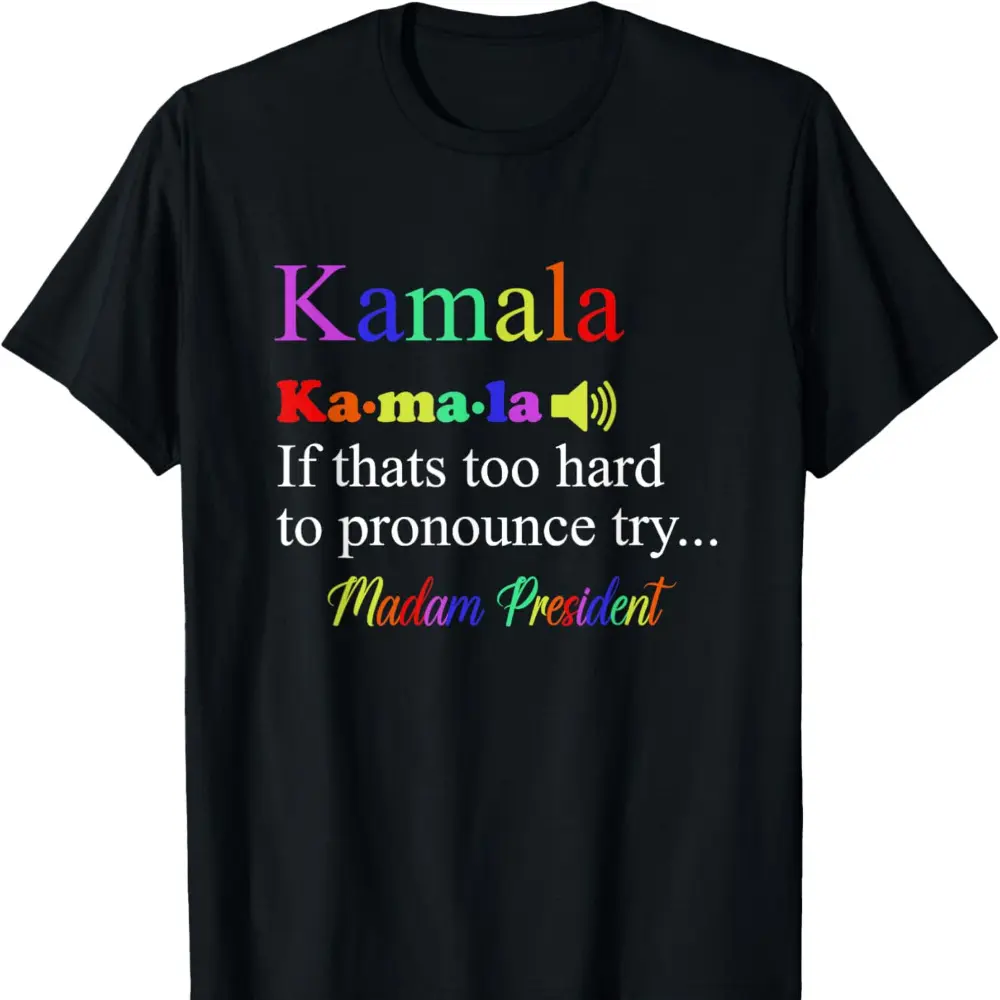 Funny Kamala Harris 2024 Madam President Harris T-Shirt Election T-Shirt Christmas Tshirt Men's Fashion Trend Cotton Round Neck Casual Letter Printed T-shirt