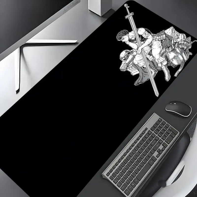 Dark Japanese Swordsman Extra Large Gaming Computer Mouse Pad, Non Slip Mousepad, Anime Desktop Decor Gaming Desk Mat with Anti-Slip Rubber Edge, Multi-Size for Laptop and Desktop, Great Gift for Boys and Girls