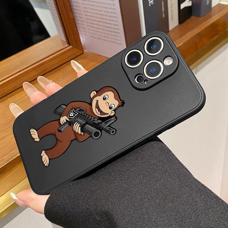 Machine Gun Monkey Pattern Straight Edge Phone Case for iPhone 17 16 Pro Max 15 14 13 12 11 Air XR E XS Plus Shockproof Non Slip Military-Grade Protection Silicone Cover Machine Gun Monkey Pattern Straight Edge Phone Case for iPhone 17 16 Pro Max 15 14 13 12 11 Air XR E XS Plus Shockproof Non Slip Military-Grade Protection Silicone Cover