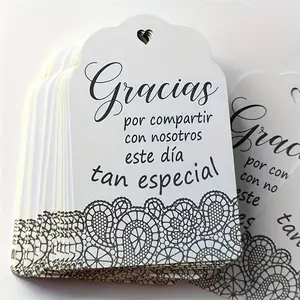 25/50pcs Spanish Wedding Thank You Cards - Formal With Heart Accent, For Wedding Favors, Bridal Showers, Special Events - Compatible With Laser/Inkjet Printers - Bulk Thank You Notes, Wedding Gifts, Event Stationery, Lace Decoration