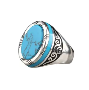 1pc Men's Ring, Retro Punk Turquoise Stone Men's Ring, Casually Luxury Ring, Rings For Men, Suitable For Daily Use, Dating Party Wedding Engagement