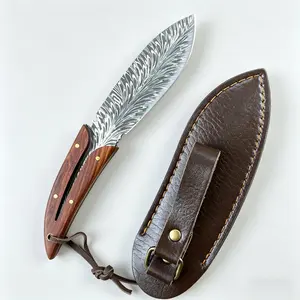 Portable Knife with Leather Sheath -Feather Pattern Full Tang Blade ,Outdoor Camping Fishing EDC Multifunctional Portable Tools,Men's Gift
