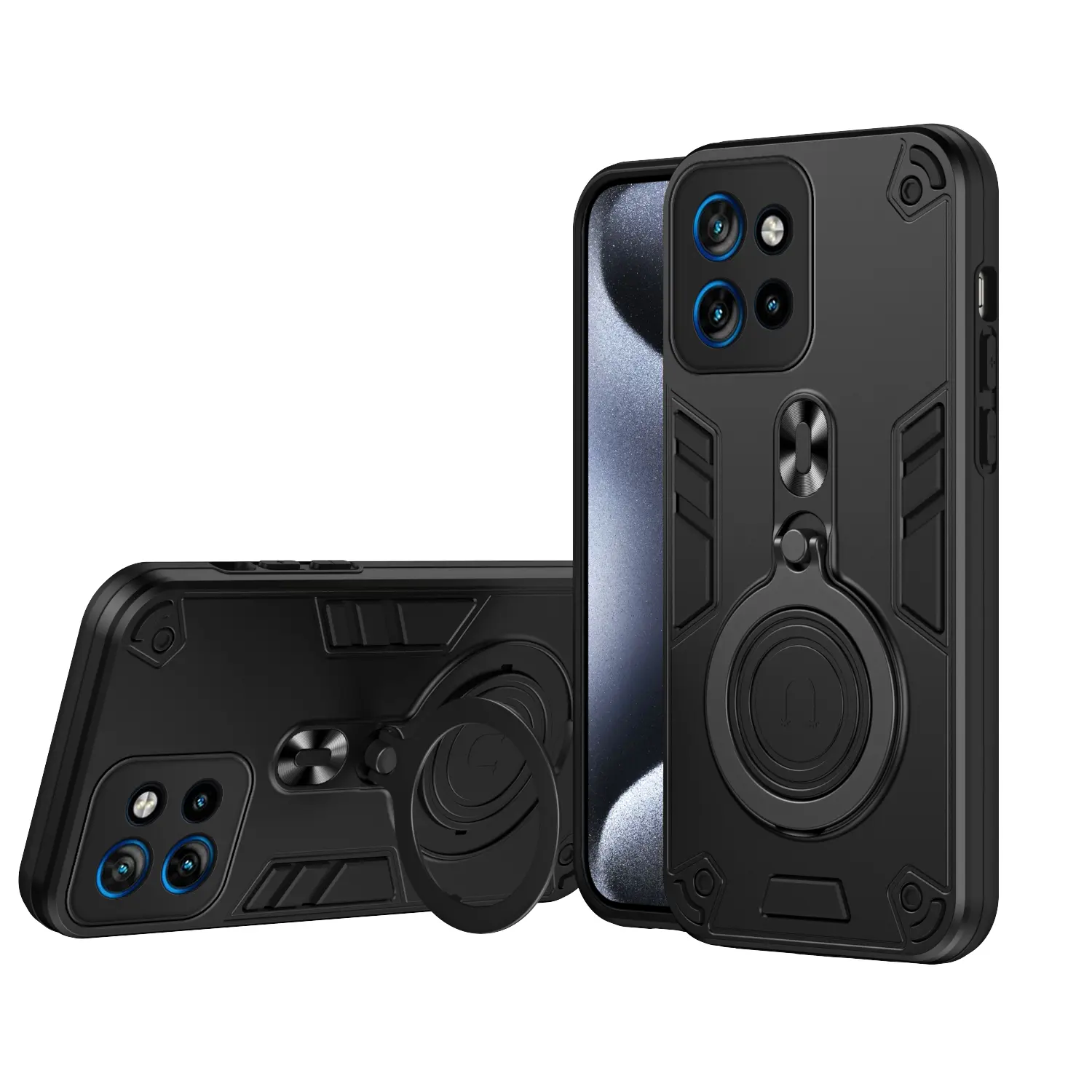 MECHA-STYLE,Heavy Duty Polycarbonate Cellphone Case - Impact Protection, 360° Rotating Kickstand,  Built-in MagSafe Magnet, 100+ Angle Adjustment Handheld Devices Accessory for MOTO G/EDGE series(Black/Blue/Gray)MOTO EDGE 50 40 NEO PRO G85 G84 G55 G53