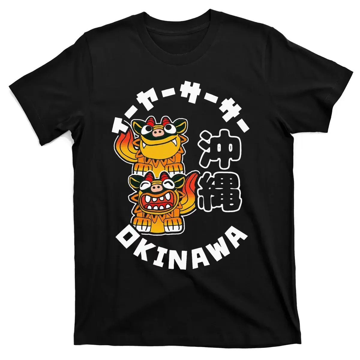 Okinawa Japan Shisa Guardian Lions Okinawa Japanese Kanji T-Shirt