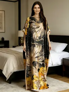 Two piece satin Kaftan set, black Baroque Maxi Kaftan with scarf, women's oversized beach skirt, loose Muslim pajamas, Bohemian style, Muslim Kaftan Dress, Modest Clothes