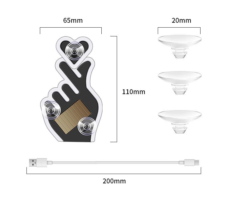 Solar Car Heart Gesture Light, LED Wireless Decorative Warning Light, Interior Ambient Light for Triangle & Rear Window