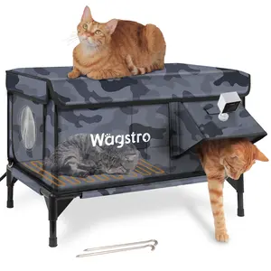 Wagstro Outdoor Heated Cat House Fully Waterproof high load-bearing capacity 1 camera included 6 Layers One Way Escape Door , with Ground Nails non-toxic friendly to outdoor cats