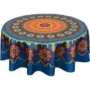 Boho Tablecloth Round 60 Inch - Indian Table Cloth Circle Bohemian Table Covers for Farmhouse