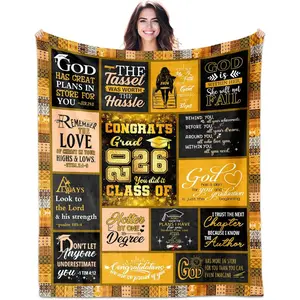 Washable Christian 60x50in Gold-Pink Throw Blanket, Class of 2026 Women's College/Masters Degree Graduation Gifts, Decor