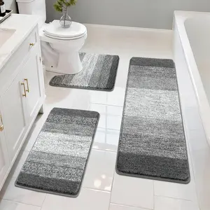 Bathroom Rugs Sets 3 count Shower Rugs with U-Shaped Contour Toilet Mat Absorbent Microfiber Plush Bath Mats Non Slip Bath Rugs Machine Washable Shaggy Bathroom Floor Mats, Grey