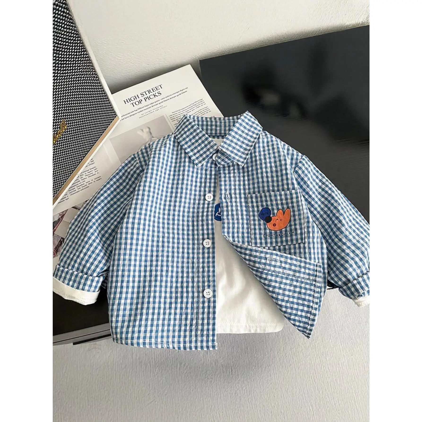 Boys' Plaid Shirt, New Spring and Autumn Style, Korean Fashion Long-Sleeve Top for Boys