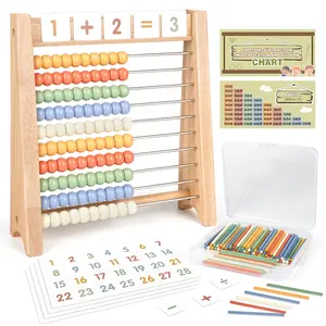 Abacus for Kids Math - Wooden Abacus with 100 Counting Sticks and 112 Math Cards, Counting Toys for Preschool Learning, Educational Math Toys for Developing Fine Motor Skills, Math Calculation Hobby Idea, Early Childhood Education