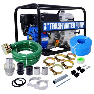 Hdmw Trash Pump 3 inch, 209cc 7HP 4 stroke OHV ENGINE, Gas Powered Full Trash Water Pump 50 ft Discharge Hose, 12 ft Suction Hose with Complete Fittings,EPA compliant