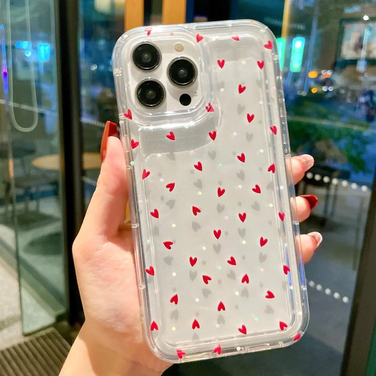 Love Heart Pattern Phone Case, Decorative Phone Protective Cover, Phone Accessory Compatible with iPhone 7 8 X 11 12 13 14 15 Plus 15 Pro Max