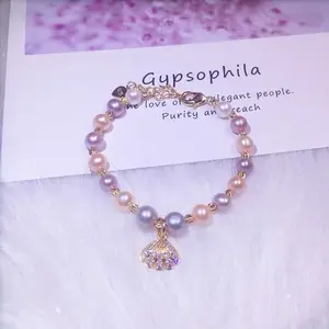 Natural freshwater pearl necklace, mixed color multi-color bracelet, 7-8mm adjustable length, gift giving, anniversary, birthday, fashionable and exquisite