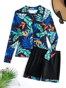 Women's Long Sleeve Zipper Two-Piece Tankini Swimsuit, Stylish Beachwear Swimwear, Comfortable and Trendy Bathing Suit for Women, Tankini Bathing Suits, Tankini Set Bathing