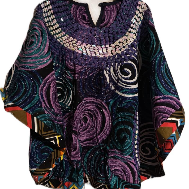 Beaded Umbrella Ankara Top with Vibrant Purple Sequins and Intricate Design for Stylish Outfits
