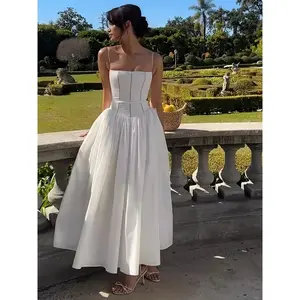 New Women'S Clothing Sexy Slim Suspender Mid-Length Skirt Fashionable High-end White Dress Summer Pure Lust Style Womenswear Formal