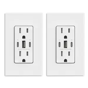 ELEGRP USB Outlets, 30W 6.0 Amp USB C Outlets Receptacles, 3-Port USB Wall Outlet, 15 Amp Tamper-Resistant Outlet with 2 USB C Ports, UL Listed, Screwless Wall Plate Included, 2 Pack, Matte White ELEGRP