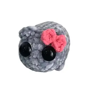 Sad Hamster Meme Keychain , Handmade Crochet Sad Hamster Keychain Knitting Doll With Big Eyes Pink Bow,Unique Gift forKids Adults