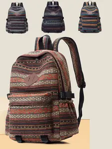 Boho Style Women's Fashion Backpack, Simple Beautiful Versatile Ethnic Stripe Book Bag, Trendy Daily Commuter Backpack, Adjustable Backpack