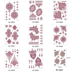 9 Indian Mehndi Style Red and Brown Henna Tattoo Sticker Set - Non-Toxic, Long-Lasting Water Transfer Temporary Tattoos for All Skin, Hands Body - Intricate Geometric, Floral Designs