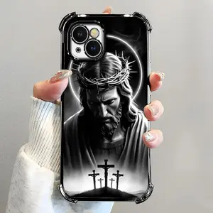 Suitable for [iPhone 14] Jesus transparent protective four-corner air cushion anti-fall mobile phone case transparent mobile phone case four-corner protective case 995